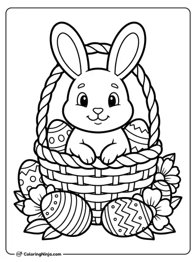 Bunny in an Easter Basket Coloring Page