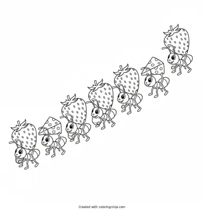 Cute Ants Marching Together Coloring Page