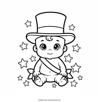 Baby New Year Starry Scene Coloring Page