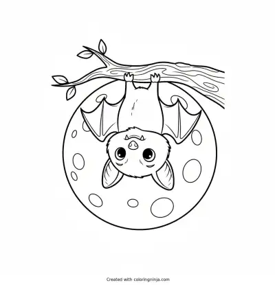 Little Bat in the Moonlight Coloring Page