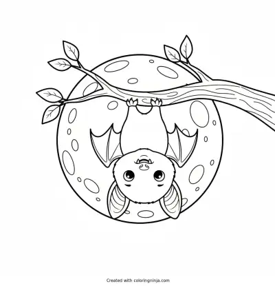 Little Bat Under the Moon Coloring Page