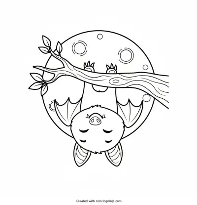 Little Bat Under the Moon Coloring Page