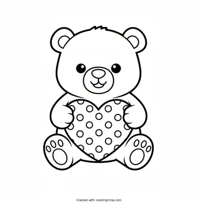 Friendly Bear Holding a Heart Coloring Page