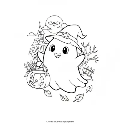 Little Ghost Candy Hunt Coloring Page