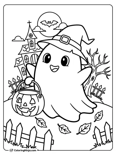 Little Ghost Candy Hunt Coloring Page