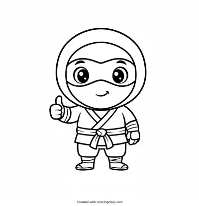 Cute Cartoon Ninja for Kids Giving a Thumbs Up Coloring Page
