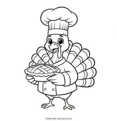 Chef Turkey and Fresh Pie Coloring Page