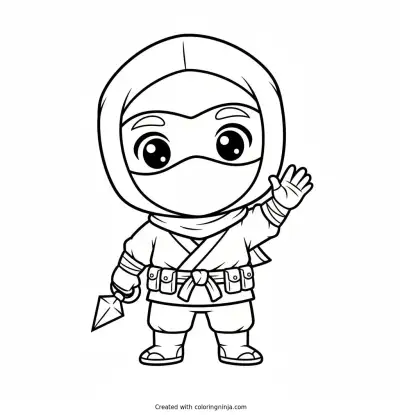 Cute Chibi Ninja Waving Hello Coloring Page