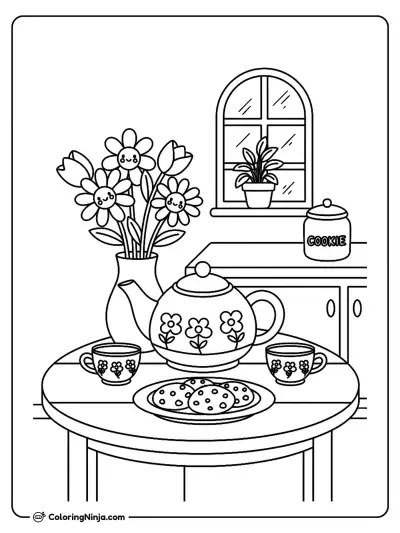 A Cozy Kitchen With Treats Coloring Page