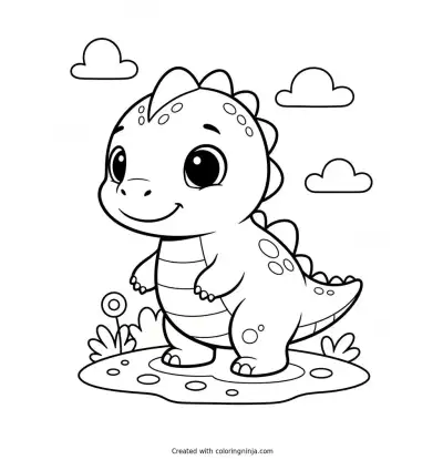 Cute Dinosaur Easy to Color Coloring Page