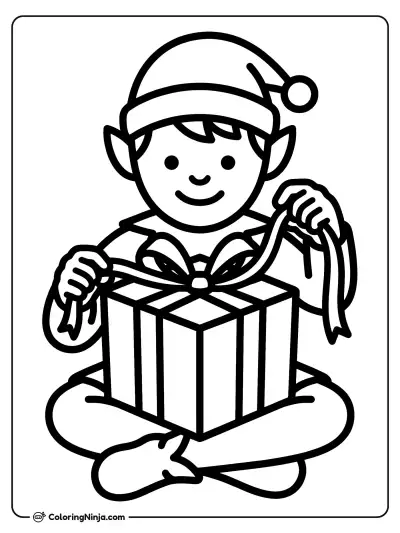 Little Elf Wrapping Gifts Coloring Page