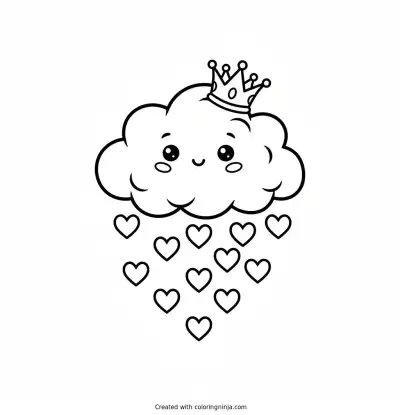 Happy Cloud Dropping Little Hearts Coloring Page