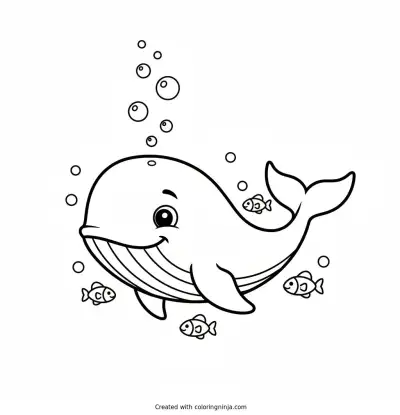 Friendly Whale Underwater Swimming Coloring Page