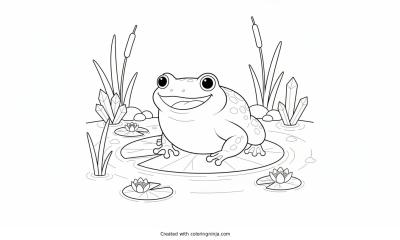 A coloring page of cute frog