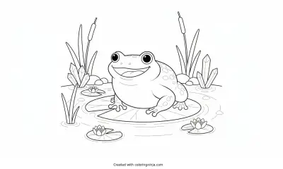 A coloring page of cute frog