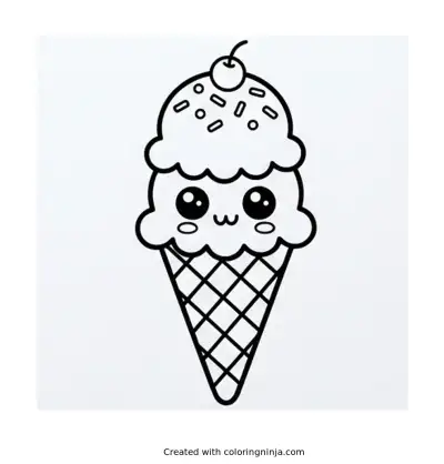 A coloring page of cute ice cream cone