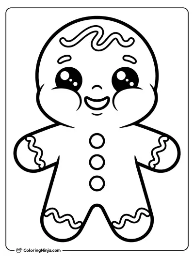 Cute Kawaii Gingerbread Cookie Coloring Page