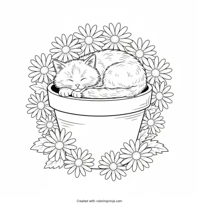 Cozy Kitten in the Garden Coloring Page