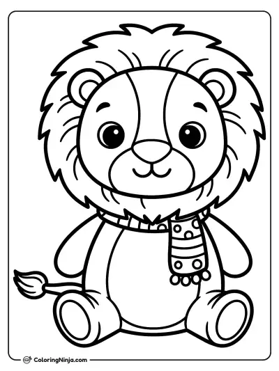 Cute Lion Plush with Scarf Coloring Page