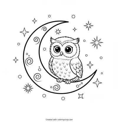 A Little Owl on the Moon Coloring Page