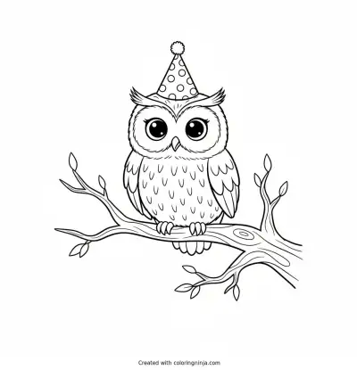 Nighttime Owl on a Branch Coloring Page