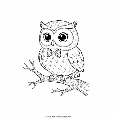 Nighttime Owl on a Tree Coloring Page