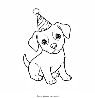 Cute Puppy Wearing a Birthday Hat Coloring Page