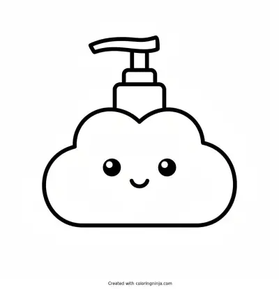 Cute skincare pump bottle with a smiling cloud face coloring page