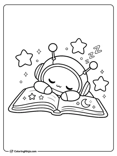Tierno astronauta durmiendo sobre un libro