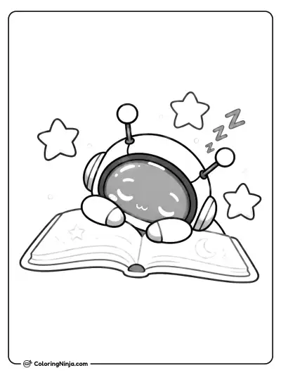 Lindo robot astronauta durmiendo sobre un libro