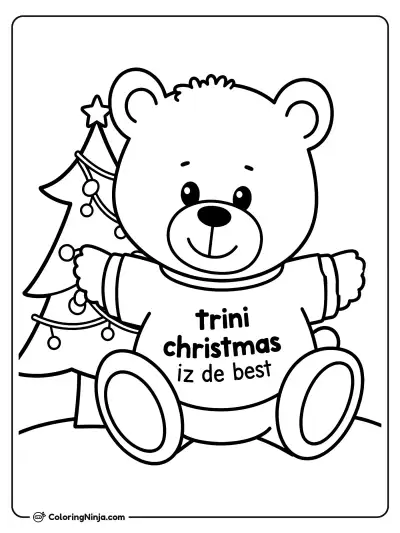 Trini Christmas Teddy Bear Coloring Page