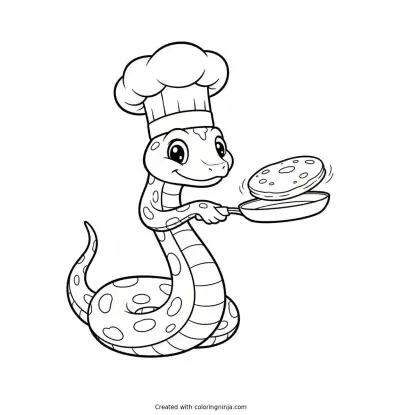 Little Chef Snake Making Pancakes Coloring Page
