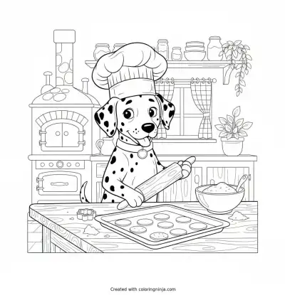 Little Chef Dog Baking Treats Coloring Page