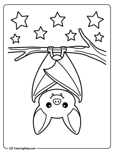 Happy Bat in the Night Coloring Page