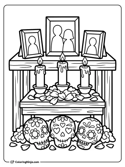 Candlelit Memorial Altar Coloring Page