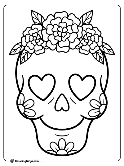 Heart Eye Floral Calavera Coloring Page