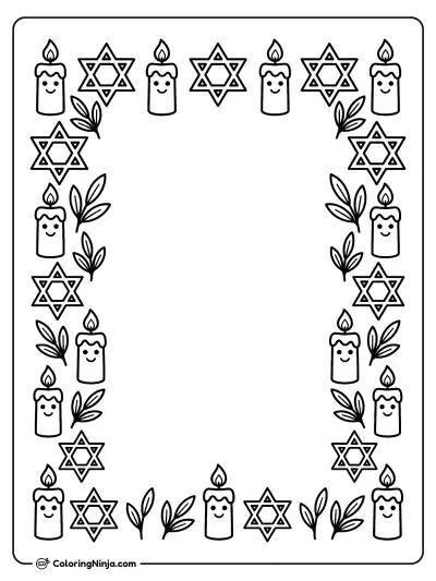 Hanukkah Candle and Star Border Coloring Page