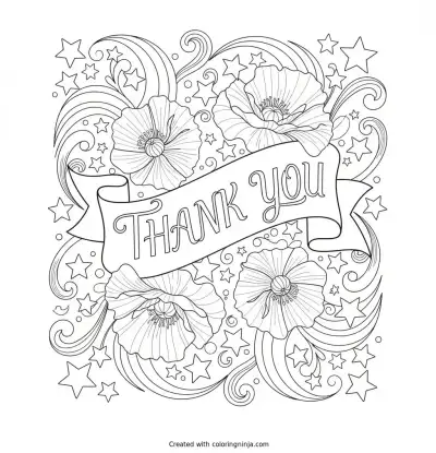Stars Stripes and Poppies Banner Coloring Page