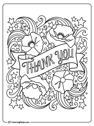 Stars Stripes and Poppies Banner Coloring Page