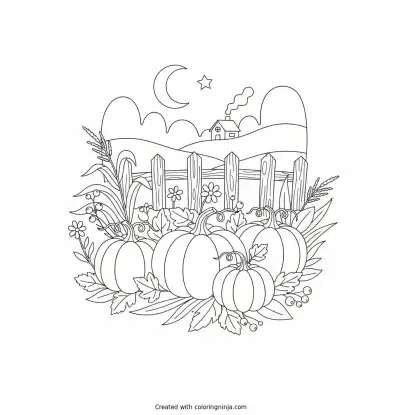 Cozy Autumn Pumpkin Patch Coloring Page