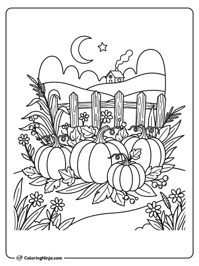 Cozy Autumn Pumpkin Patch Coloring Page