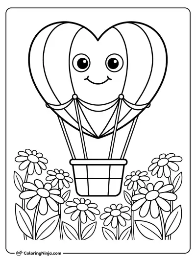 Heart Hot Air Balloon Coloring Page
