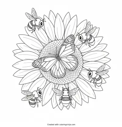 Spring Butterfly on a Sunflower Coloring Page
