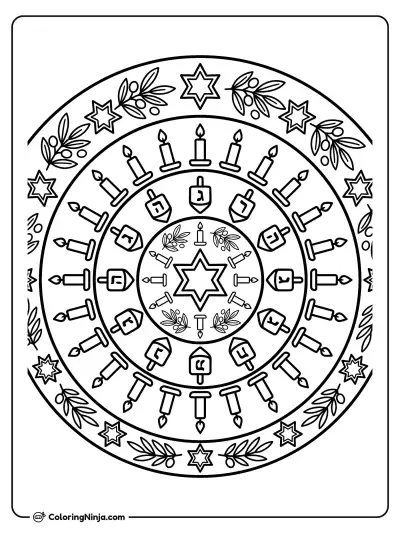 Detailed Hanukkah Holiday Mandala Coloring Page