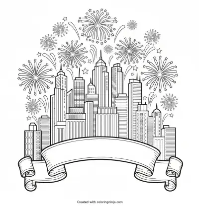 Midnight City Fireworks Display Coloring Page