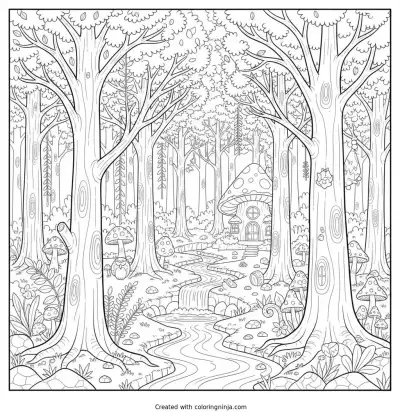 A Detailed Forest With Trees Coloring Page