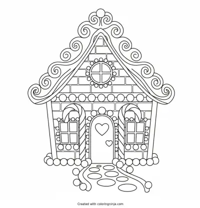 Sweet Gingerbread House Scene Coloring Page