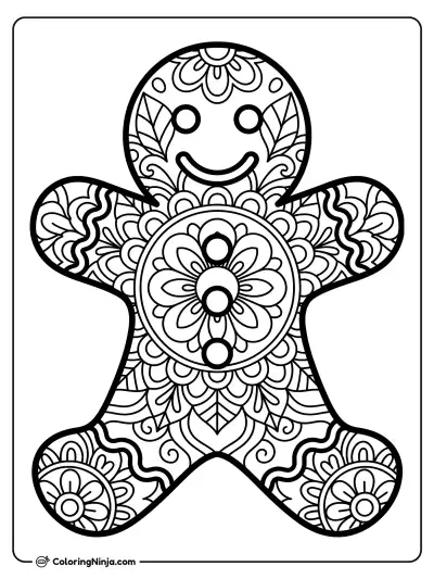 Intricate Gingerbread Mandala Art Coloring Page