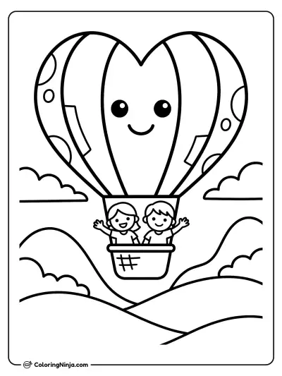 Heart Balloon Above Hills Coloring Page