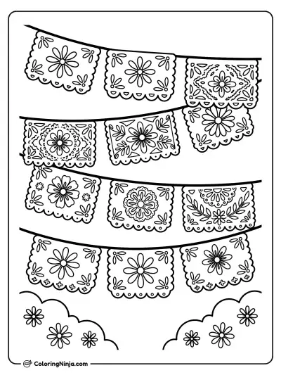 Lacy Papel Picado Banners Coloring Page
